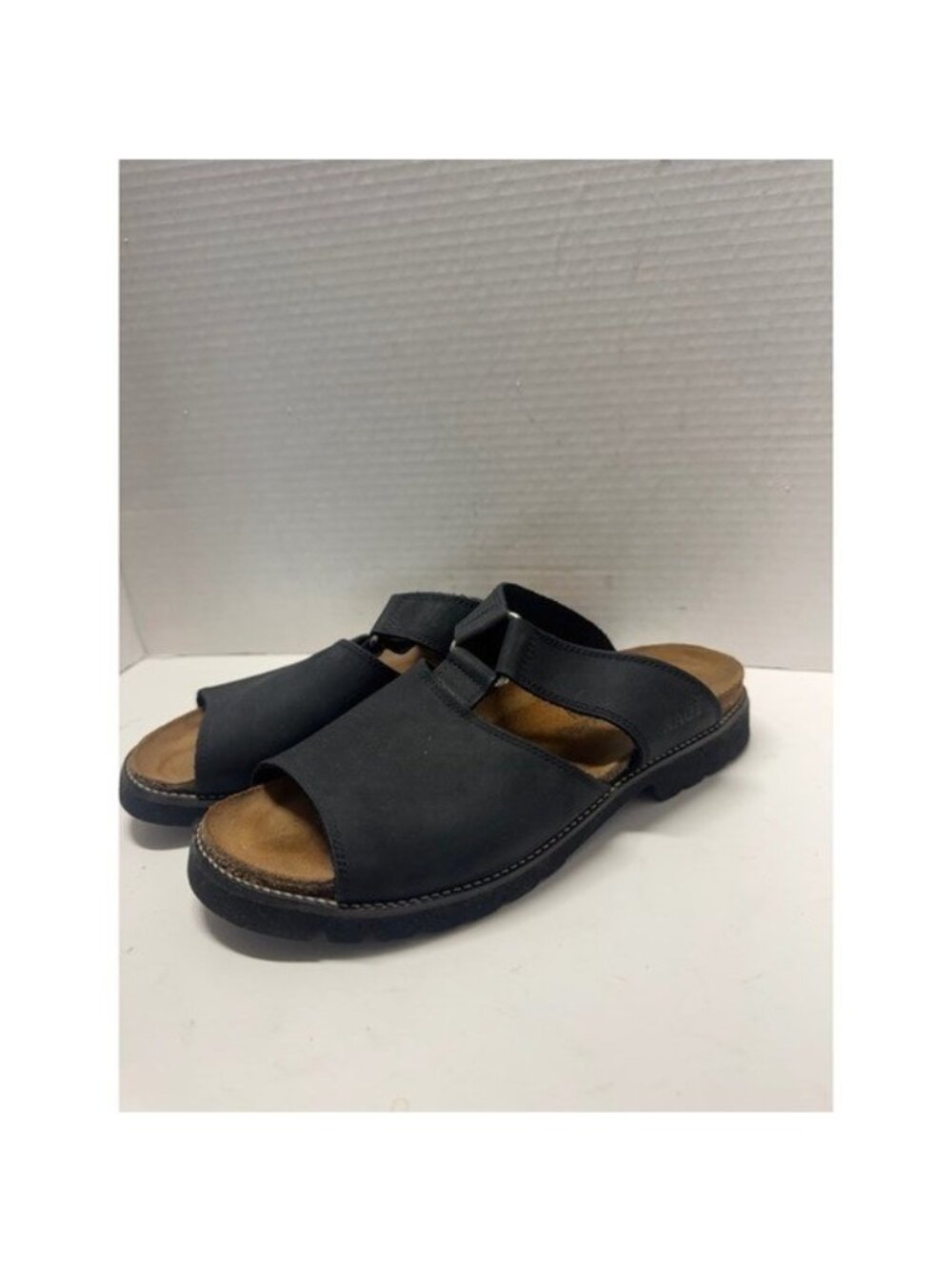 Naot Black Nubuck Leather Slide Sandals Cork Footbed Made in Israel Size 39 8